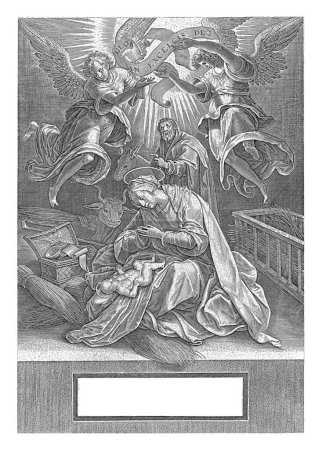 Photo for Birth of Christ., Philips Galle, after Jan van der Straet, 1547 - 1612 Mary with the Christ Child on her lap. Above her float two angels, holding a banderole that reads Gloria in excelsis deo. - Royalty Free Image