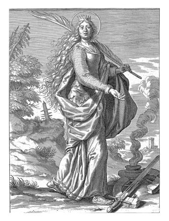 Foto de Santa Catalina, Teodoro Galle, después de David Teniers, 1581 - 1633 Santa Catalina de Alejandría. Lleva una rama de palma en la mano.. - Imagen libre de derechos
