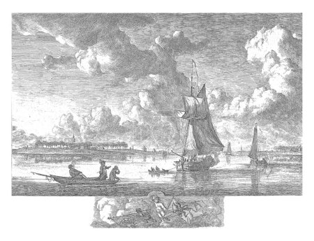 Foto de Paisaje fluvial con el incidente en el que el bergantín imperial Luis pasó por Fort Lillo y la guardia holandesa se embarcó en el Scheldt, el 8 de octubre de 1784. - Imagen libre de derechos