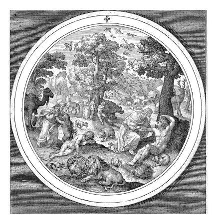 Sechster Schöpfungstag: Gott erschafft die Tiere und Adam und Eva, Nicolaes de Bruyn, nach Maerten de Vos, 1581 - 1656 Sechster Schöpfungstag: Gott erschafft die Tiere und Adam und Eva.