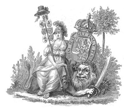 Foto de Escudo de armas de Guillermo V con corona, decorado con la Jarretera y lema de la Orden de la Jarretera. - Imagen libre de derechos