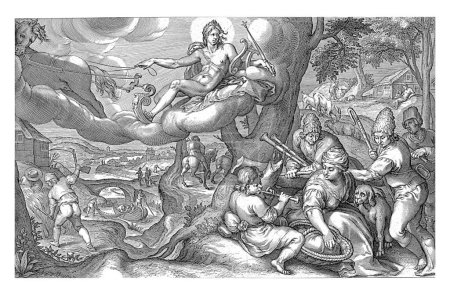 Téléchargez les photos : Après-midi (Meridies), Jacob Matham, d'après Karel van Mander (I), 1601 - 1605 Après-midi. Représentation allégorique de l'après-midi. Dans les nuages Phoebus Apollo - en image libre de droit