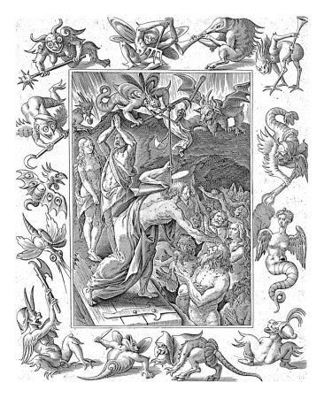 Foto de Cristo en el Limbo, Antonie Wierix (II), después de Maerten de Vos, 1582 - 1586 Después de su muerte Cristo desciende al Limbo. A las puertas del infierno se acerca a figuras anónimas. - Imagen libre de derechos