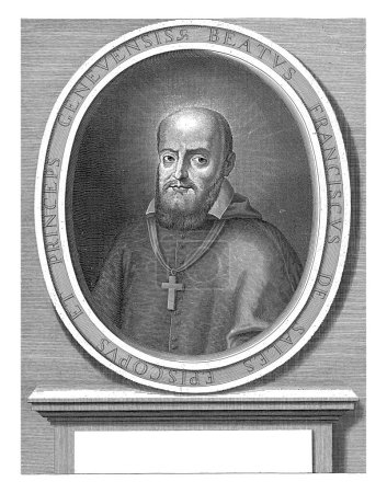 Téléchargez les photos : Portrait de saint François de Sales, avec un halo derrière la tête. Il était évêque de Genève et d'Annecy et docteur de l'Église. - en image libre de droit