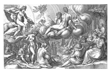 Téléchargez les photos : Matin (Aurora), Jacob Matham, d'après Karel van Mander (I), 1601 - 1605 Matin. Représentation allégorique du matin. Dans les nuages Aurora, la personnification du matin. - en image libre de droit