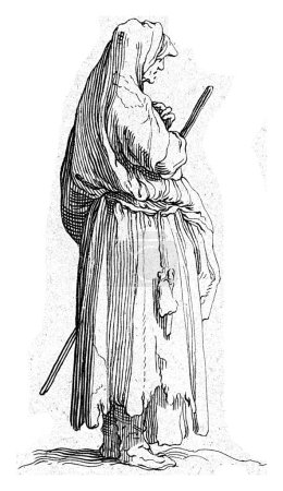 Photo for Old peasant woman, Frederick Bloemaert, after Abraham Bloemaert, after 1635 - 1669 Old woman, depicted sideways, with stick and money bag around her waist. - Royalty Free Image