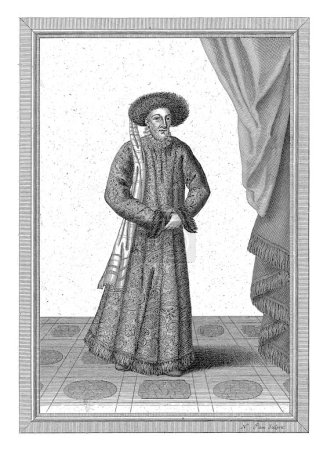 Foto de Retrato de Alain IV, duque de Bretaña. Lleva un sombrero de piel. En el margen un título de cinco líneas en francés. - Imagen libre de derechos