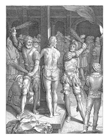 Téléchargez les photos : Le Christ est attaché à une colonne et battu par les soldats à la demande de Ponce Pilate. - en image libre de droit