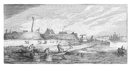Téléchargez les photos : Bateaux à rames avec pêcheurs devant un fort sur l'Escaut, Esaias van de Velde, 1645 - en image libre de droit