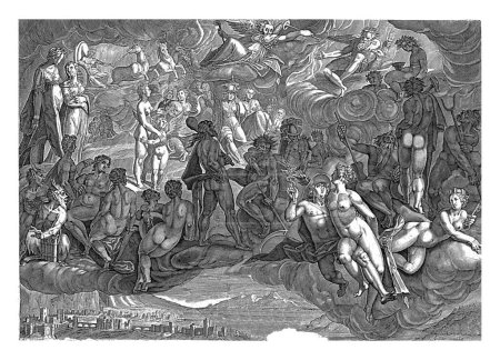 Foto de Psique es llevado al Olimpo por Mercurio, Bartolomé Willemsz. Dolendo, después de Karel van Mander (I), 1580 - 1626 Mercurio lleva a Psique al Olimpo, donde todos los dioses la esperan en asamblea. - Imagen libre de derechos