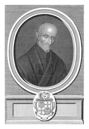 Photo for Denis Ptau, a French Jesuit, theologian and historian. Below the portrait are coat of arms - Royalty Free Image