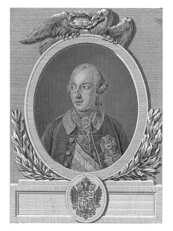 Portrait of Joseph II in an Oval Frame with an Eagle, Louis Jacques Cathelin, after Joseph Ducreux, 1771 - 1804