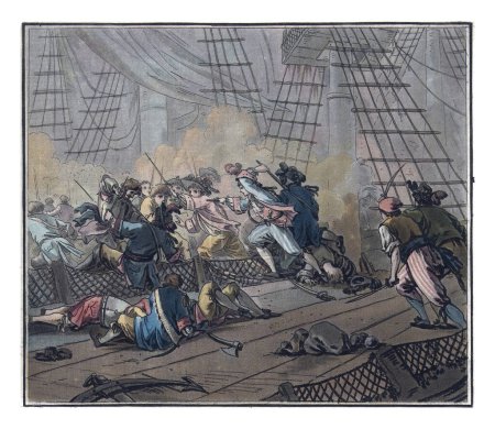 Téléchargez les photos : Bataille entre un escadron hollandais sous les ordres de Hidde Sjoerds de Vries et des navires français sous les ordres de Jan Bart en mer du Nord, 29 juin 1694. - en image libre de droit