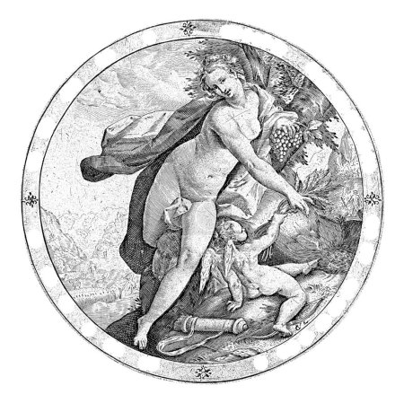 Photo for Venus and Cupid, Zacharias Dolendo (possibly), after Hendrick Goltzius, after 1590 Round representation of Venus and Cupid by a tree. Venus has a bunch of grapes in her hand. - Royalty Free Image