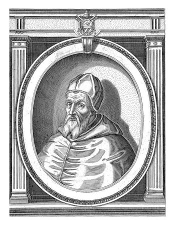 Foto de Retrato del Papa Urbano VII vestido con las túnicas papales, con un camauro en la cabeza. Busto a la izquierda en un marco ovalado con letras de borde. - Imagen libre de derechos