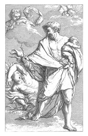 Foto de Júpiter, con un rayo en la mano, sostiene al bebé de Semele, el posterior dios del vino Baco. Semele yace muriendo en el suelo, queriendo ver a Júpiter en toda su divinidad. - Imagen libre de derechos