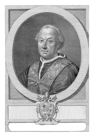 Foto de Retrato en óvalo del Papa Pío VI con túnicas papales, de medio cuerpo a la izquierda. Su cabeza está adornada con una gorra de calavera. - Imagen libre de derechos