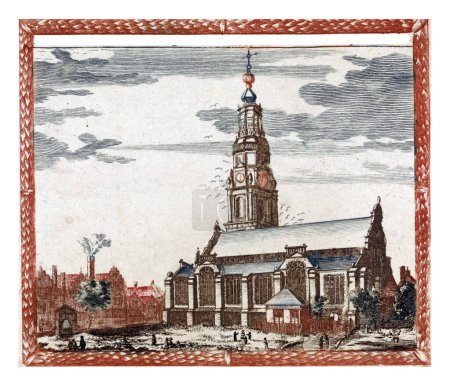 Téléchargez les photos : Zuiderkerk à Amsterdam, anonyme, d'après Jan Veenhuysen, 1695 - 1699 Le Zuiderkerk à Amsterdam avec différentes figures au premier plan. - en image libre de droit