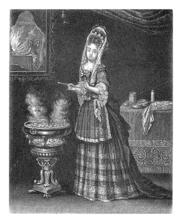 Photo for Fire, Jacob Gole, 1670 - 1724 The element of Fire. A young lady bakes poffertjes on the fire. On the wall hangs a painting in which a blacksmith can be seen. - Royalty Free Image