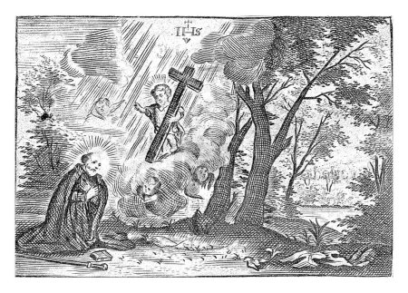 Foto de Santo con una visión de Cristo, Frederik Bouttats (el Viejo), 1807 Un Santo no identificable (probablemente de la orden de los jesuitas) recibe una visión de Cristo en una zona boscosa. - Imagen libre de derechos