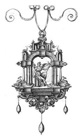 Foto de Colgante (pendeloque) con una mujer alada con espada y palo de serpiente en las manos, Hans Collaert (I), c. 1555 c. 1576 Una de las 9 hojas, de una serie de 12. - Imagen libre de derechos