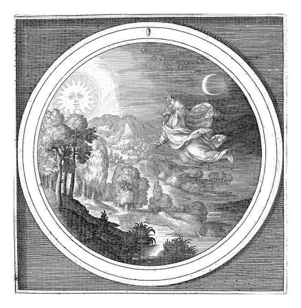 Quatrième jour de la création : Dieu crée le soleil, la lune et les étoiles, Nicolaes de Bruyn, d'après Maerten de Vos, 1581 - 1656 Quatrième jour de la création : Dieu crée le soleil, la lune et les étoiles.