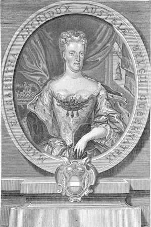 Téléchargez les photos : Portrait de Maria Elisabeth, archiduchesse d'Autriche en cadre ovale avec armoiries. - en image libre de droit