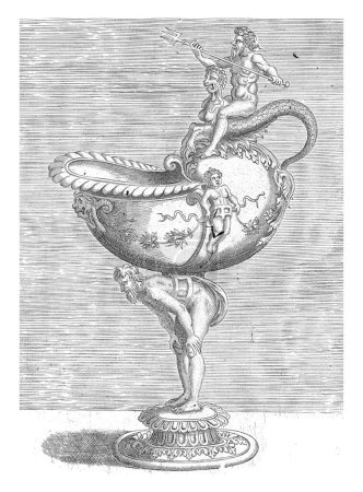 Photo for Nautilus goblet, resting on the back of a man who is stooping, Balthazar van den Bos, after Cornelis Floris (II), 1548 On the ear of the goblet sits Neptune with his trident. - Royalty Free Image