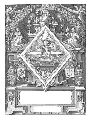 Photo for New Year's print by the Haarlem chamber of rhetoric De Wijngaertrancken, 1600. In the center a diamond-shaped representation of the resurrection of Christ - Royalty Free Image