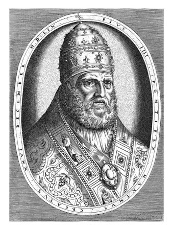 Foto de Retrato del Papa Pío IV vestido con las túnicas papales, la cabeza está adornada con la tiara papal. Busto a la derecha en un marco ovalado con letras en latín. - Imagen libre de derechos