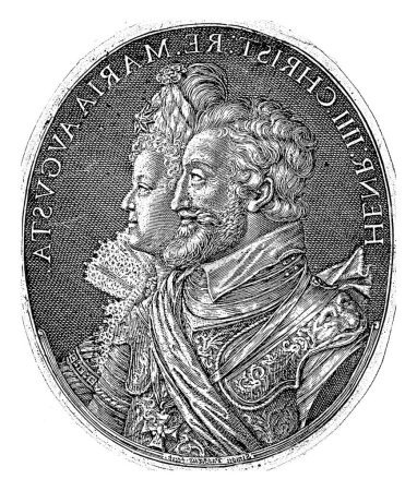 Téléchargez les photos : Médaillon avec le double portrait d'Henri IV et de Marie de Médicis, roi et reine de France. En haut leurs noms en latin, en image miroir. - en image libre de droit
