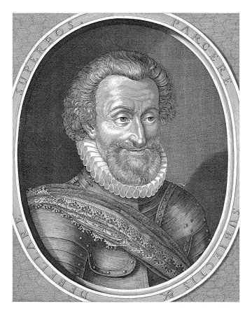 Photo for Portrait of Henry de Bourbon, Hendrick Hondius (I), 1630 Bust to the right of Henry de Bourbon in an oval frame with edge lettering in Latin. Below the portrait two lines in Latin. - Royalty Free Image
