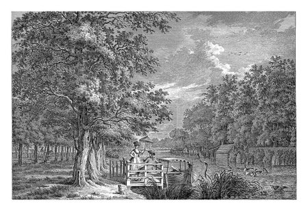 Foto de Paisaje con una pareja en la orilla del Gein, tumba de Jan Evert, 1769 - 1805 La orilla del río Gein cerca de Ámsterdam. En primer plano una pareja en un embarcadero. - Imagen libre de derechos