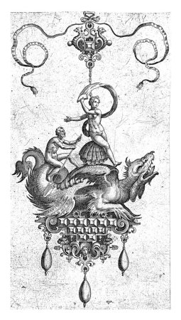Foto de En la concha está Venus Anadyomene. Un hombre con un remo se sienta en la cola del dragón. Copia reversa de RP-P-1894-A-18382. - Imagen libre de derechos