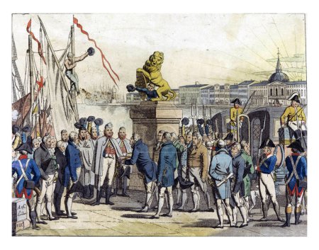 Téléchargez les photos : Arrivée du Prince Souverain à Amsterdam, 1813., anonyme, 1813 - 1815 Arrivée du Prince Willem Frederik comme Prince Souverain à Amsterdam le 2 décembre 1813. - en image libre de droit