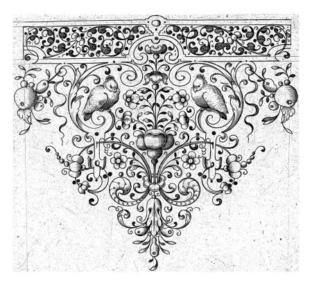 Photo for Spire with flower and two birds, Laurent Jansz Micker, after Adriaen Muntinck, c. 1675 - c. 1700 At the top a border of stylized tendrils. Sheet 3 from series of 6 sheets. - Royalty Free Image