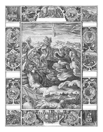Foto de Castigo del Mal (El Paso del Mar Rojo), Hendrick Goltzius, 1578 Serie de Doce Alegorías de la Fe Cristiana. Cada una de las alegorías consiste en una representación central. - Imagen libre de derechos