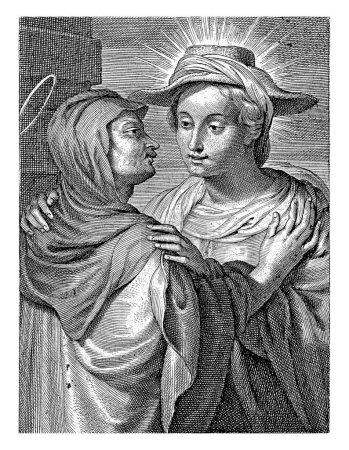 Téléchargez les photos : Marie et Elisabeth, toutes deux enceintes, embrassant - en image libre de droit
