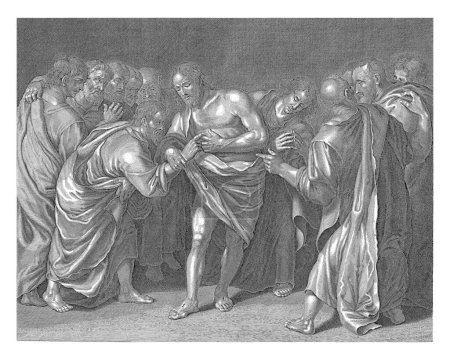 Téléchargez les photos : Doutant Thomas touche la blessure du Christ, Cornelis van Dalen (I), après Wouter Pietersz. II Crabeth, 1612 - 1665 Christ montre à Thomas ses blessures après la crucifixion. - en image libre de droit