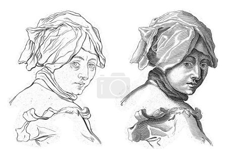 Téléchargez les photos : Étude de la tête d'une jeune femme portant un foulard, anonyme, d'après Annibale Carracci, 1675-1711 - en image libre de droit