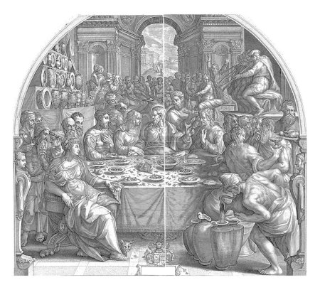 Photo for Christ at a table, surrounded by many figures, during the wedding at Cana. - Royalty Free Image