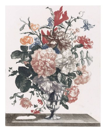 Téléchargez les photos : Cinq estampes de fleurs dans des vases en verre, anonymes, d'après Jean Baptiste Monnoyer, 1688 - 1698 - en image libre de droit
