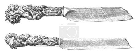 Photo for Two knives, Cherubino Alberti, after Francesco Salviati, 1583 The handle of the left knife is decorated with a woman and a child. The blade is crowned by the bust of a female creature. - Royalty Free Image