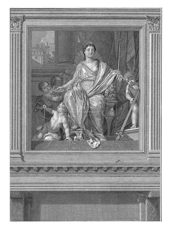 Téléchargez les photos : Représentation allégorique avec Justitia, Claude Ier Duflos, d'après Gérard de Lairesse, d'après Nicolaas Verkolje, 1683 - 1727 - en image libre de droit
