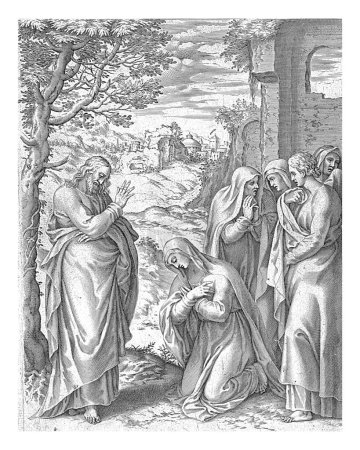 Photo for Christ Appearing to the Holy Women, Cornelis Cort, after Giulio Clovio, 1584 - 1585 Christ Appearing to the Holy Women, one of whom kneels before him. - Royalty Free Image