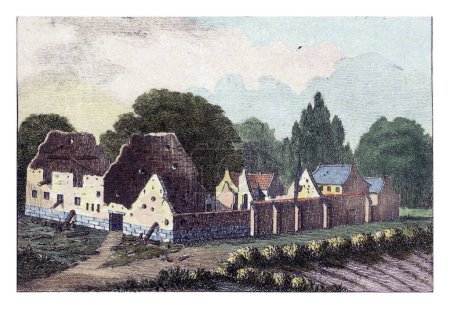Photo for Ruin of the Hougoumont farm and castle, site of heavy fighting during the battle of Waterloo. Part of a group of four plates of buildings in the vicinity of the Waterloo battlefield (June 18, 1815). - Royalty Free Image