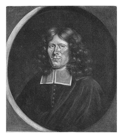 Téléchargez les photos : Portrait de Georg Henri Petri à l'âge de 42 ans. Il était ministre luthérien à Zaandam. Dans les marges sont le nom, l'âge et les titres en latin. - en image libre de droit