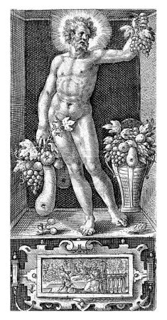 Téléchargez les photos : Après-midi, Crispijn van de Passe (I), 1574 - 1637 Niche avec la personnification masculine de l'après-midi. Dans sa main, il tient un bouquet de raisins. - en image libre de droit