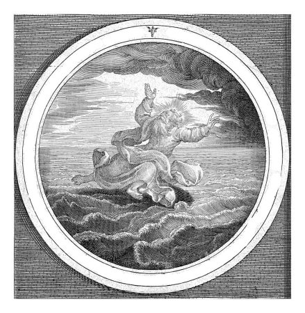 Second day of creation: God separates the water masses in heaven and sea, Nicolaes de Bruyn, after Maerten de Vos, 1581 - 1656 Second day of creation: God separates the water masses in sky and sea.