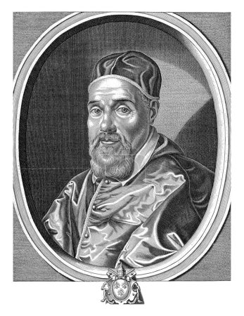 Foto de Retrato del Papa Urbano VIII a la edad de 56 años con vestimenta papal. Busto a la izquierda en un marco ovalado. - Imagen libre de derechos